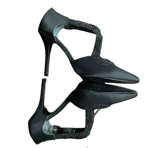 Nina Black Satin Pump w/ Rhinestones Ladies Closed Toe Satin Stilettos Size 8 - Picture 13 of 16